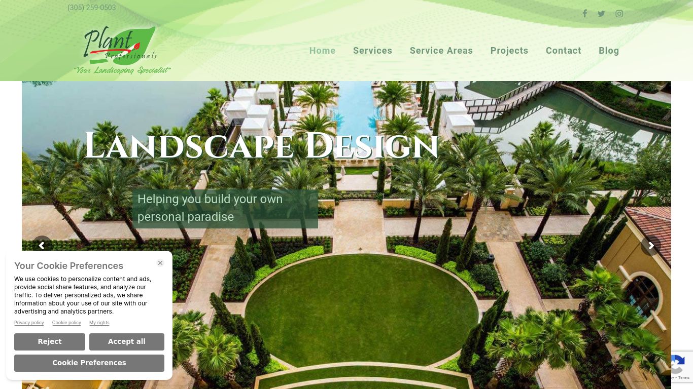 Landscaping picture of the company website Plant Professionals