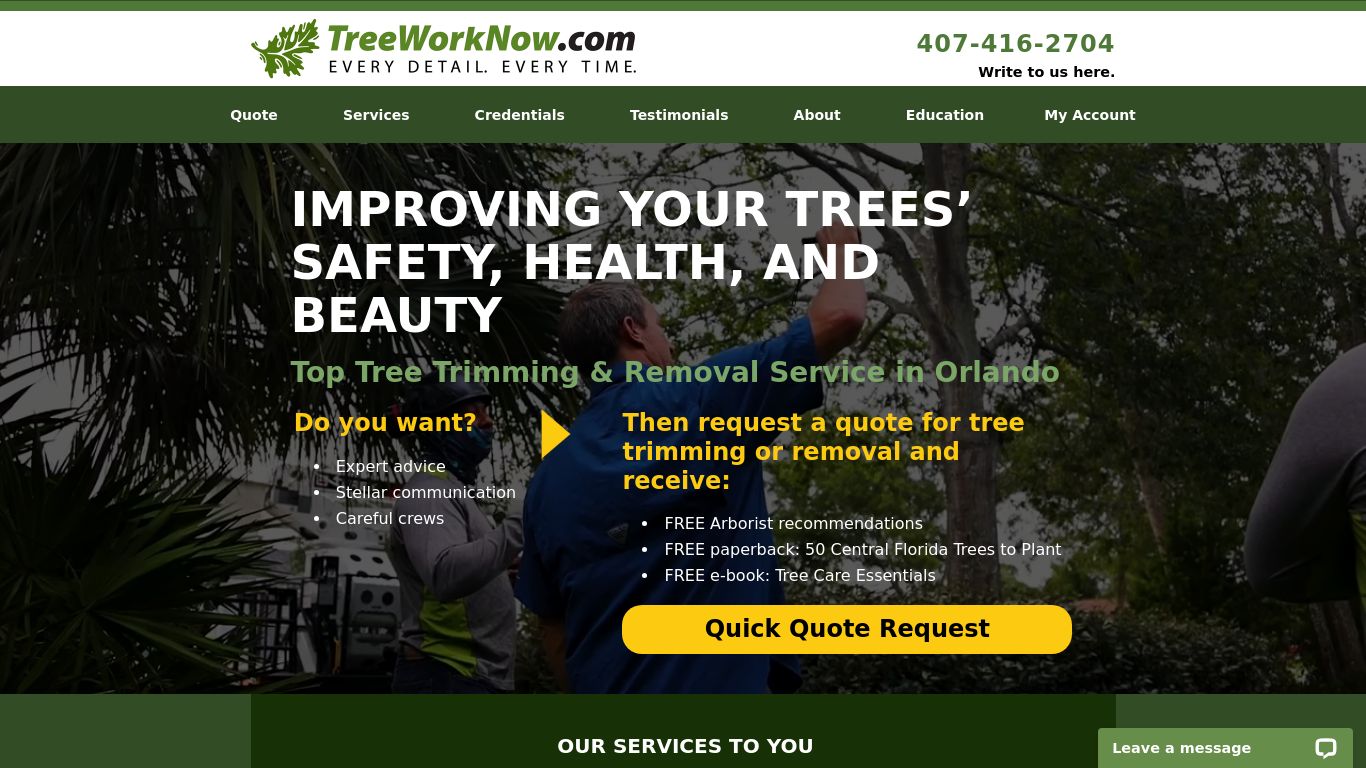 Landscaping picture of the company website Tree Work Now