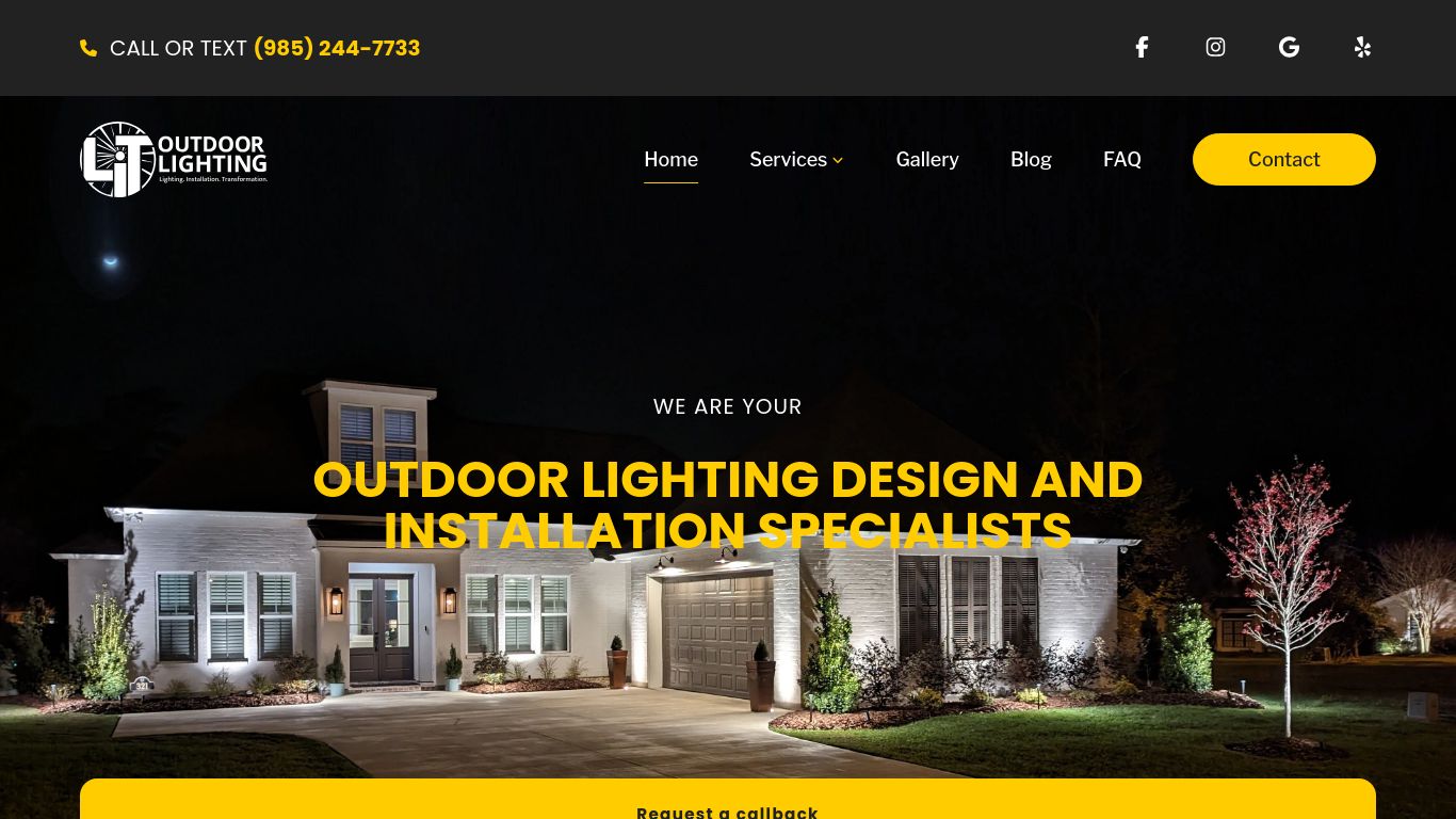 Landscaping picture of the company website LIT Outdoor Lighting