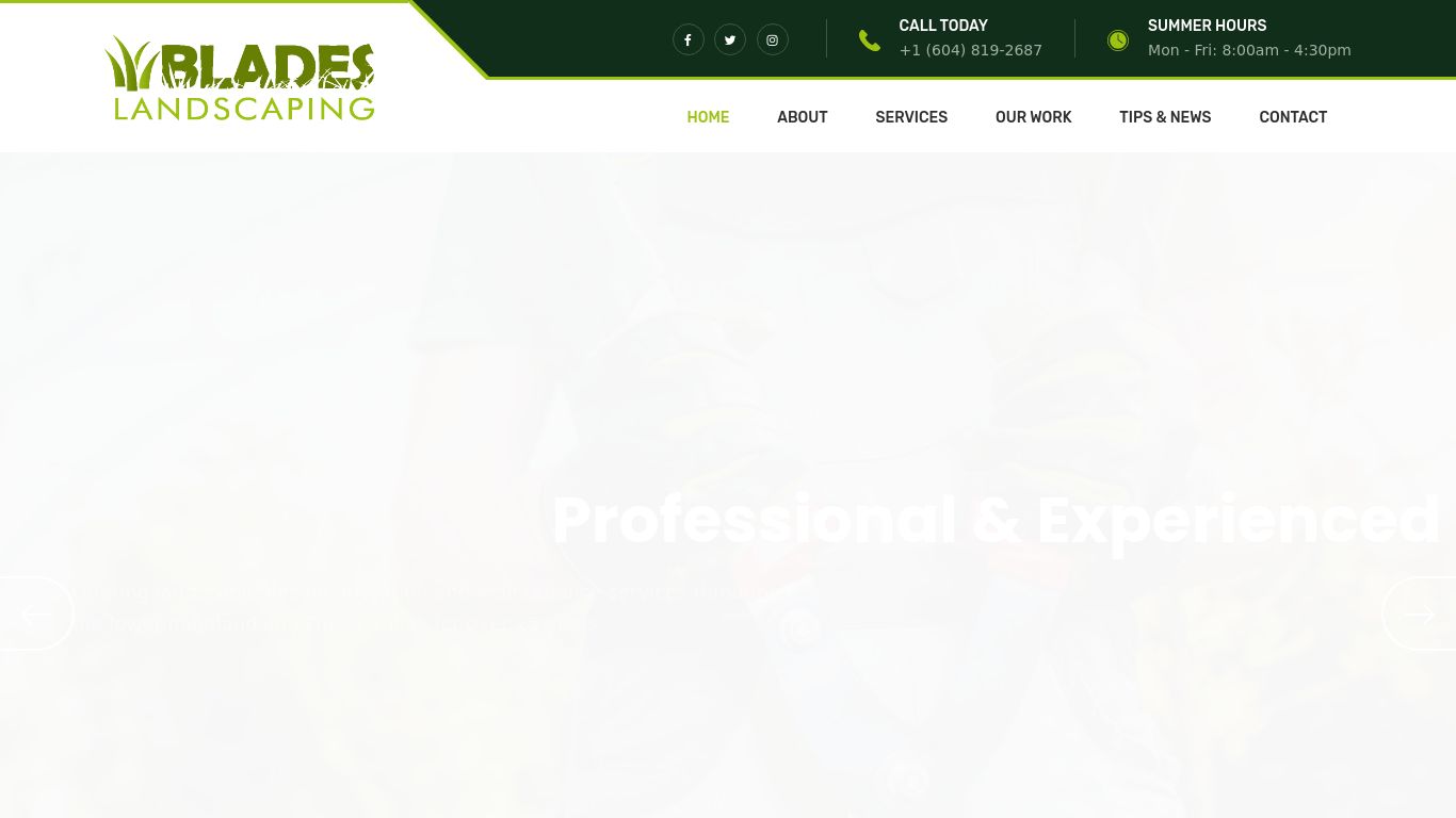 Landscaping picture of the company website Blades Landscaping